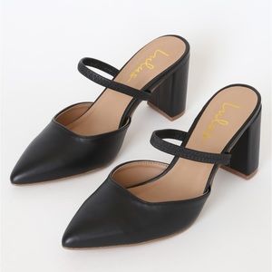 Lulus Maryna Black Pointed-Toe Mules 3.5” Block Heel